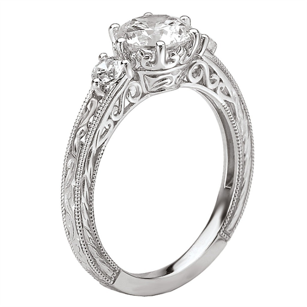 Three Stone Diamond Engagement Ring White Alloy For A 1.00 Carat Round Center Stone