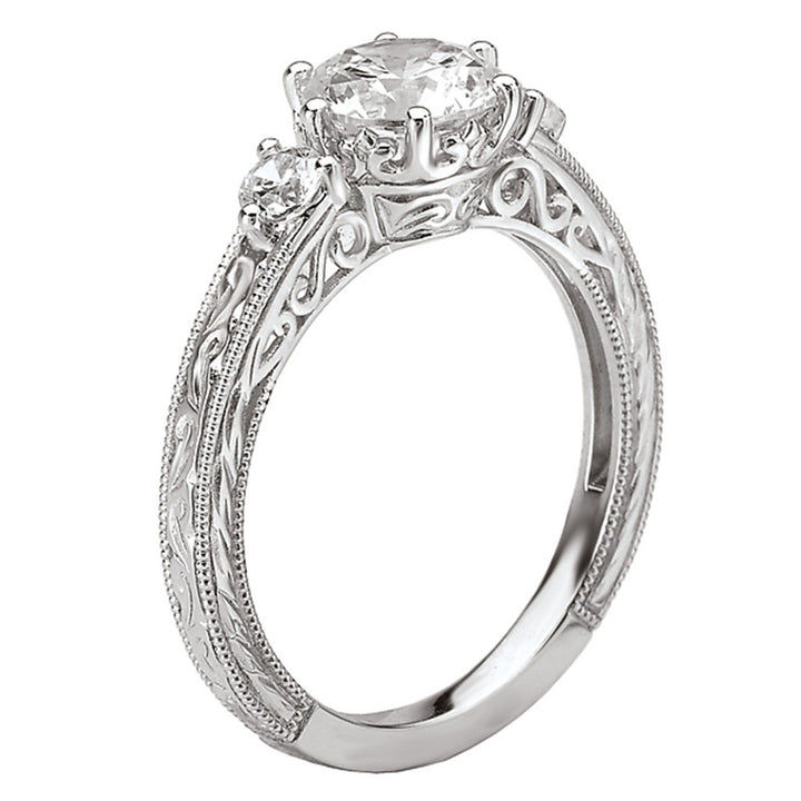 Three Stone Diamond Engagement Ring White Alloy For A 1.00 Carat Round Center Stone