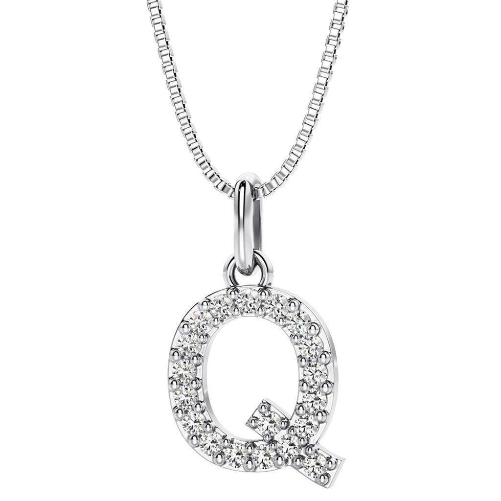 Initial Pendant Diamond Lab Grown Sterling Silver White with Round F/G Diamond