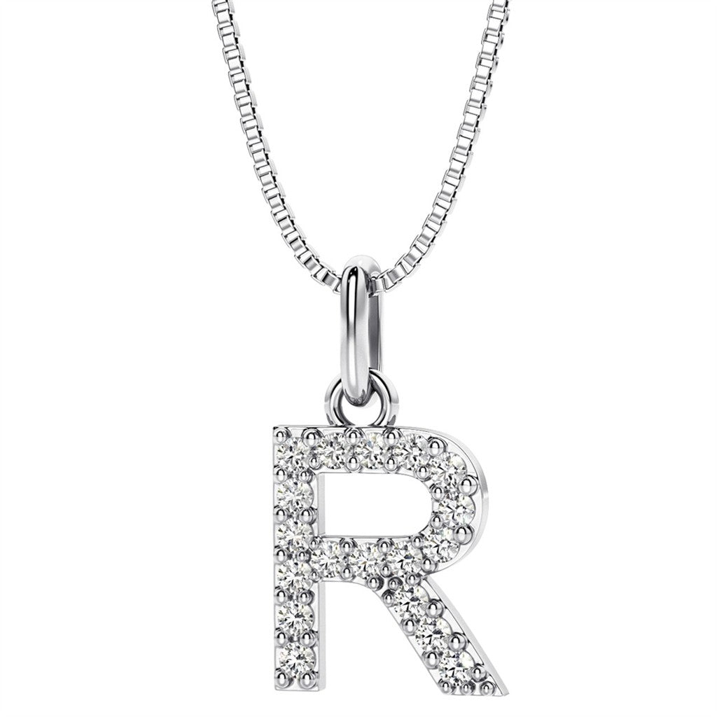 Initial Pendant Diamond Lab Grown Sterling Silver White with Round F/G Diamond
