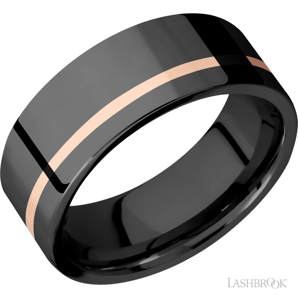 Rose & Black Zirconium Alternative Metal Ring 8mm wide Size 10