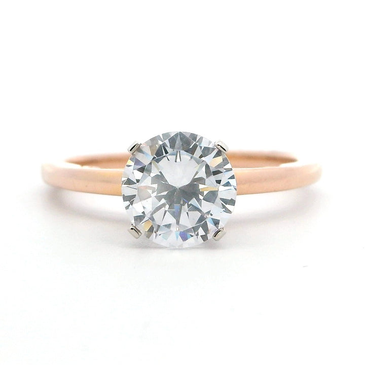 1 & 3/4 Carat Solitare Style Engagement Ring Rose 14 Karat Gold Size 9.25 1.75 Carat Round Cubic Zirconia