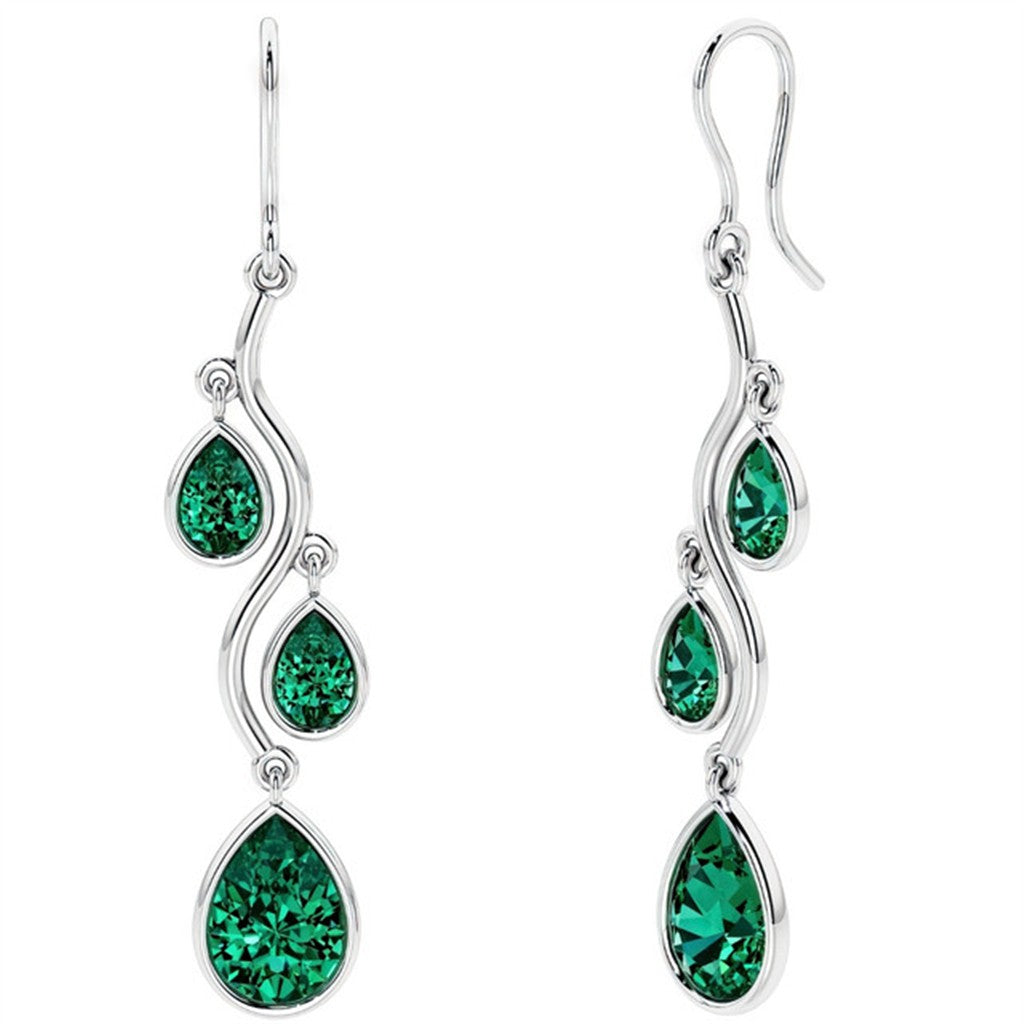 Earrings Precious Metal Colored Stone Dangle Dangle Drops Sterling Silver White With 7.00ctw Lab Grown Emeralds