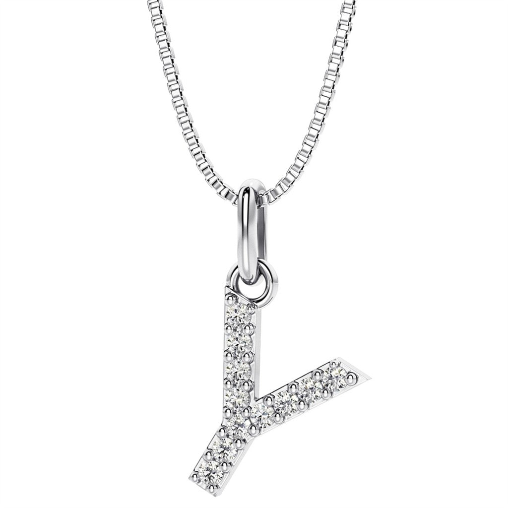 Initial Pendant Diamond Lab Grown Sterling Silver White with Round F/G Diamond