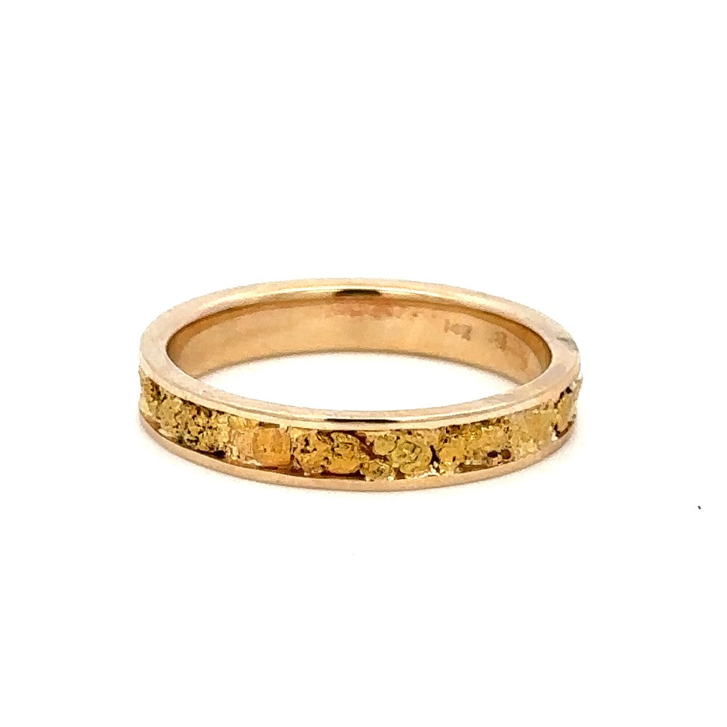 4mm Wide Straight Channel Style Mens Gold Nugget Wedding Band 14 Karat Gold Yellow size 9