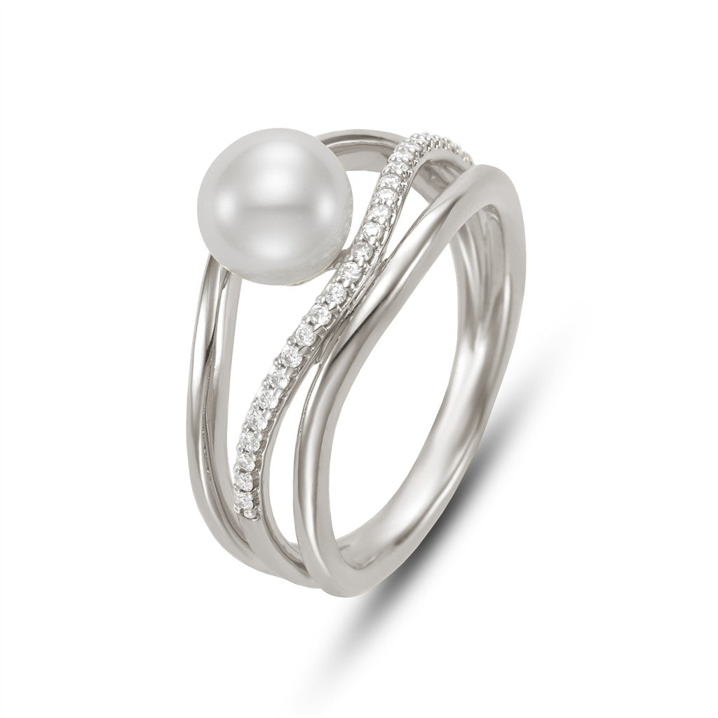 Fashion Style Pearl Ring 14 Karat Gold White with Fresh Water Pearl & Diamond Accent size 6