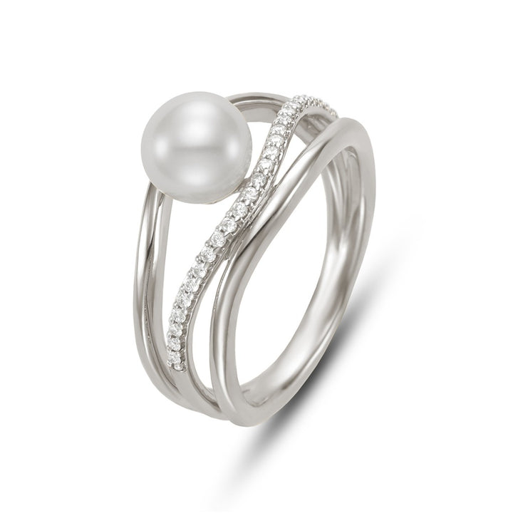 Fashion Style Pearl Ring 14 Karat Gold White with Fresh Water Pearl & Diamond Accent size 6