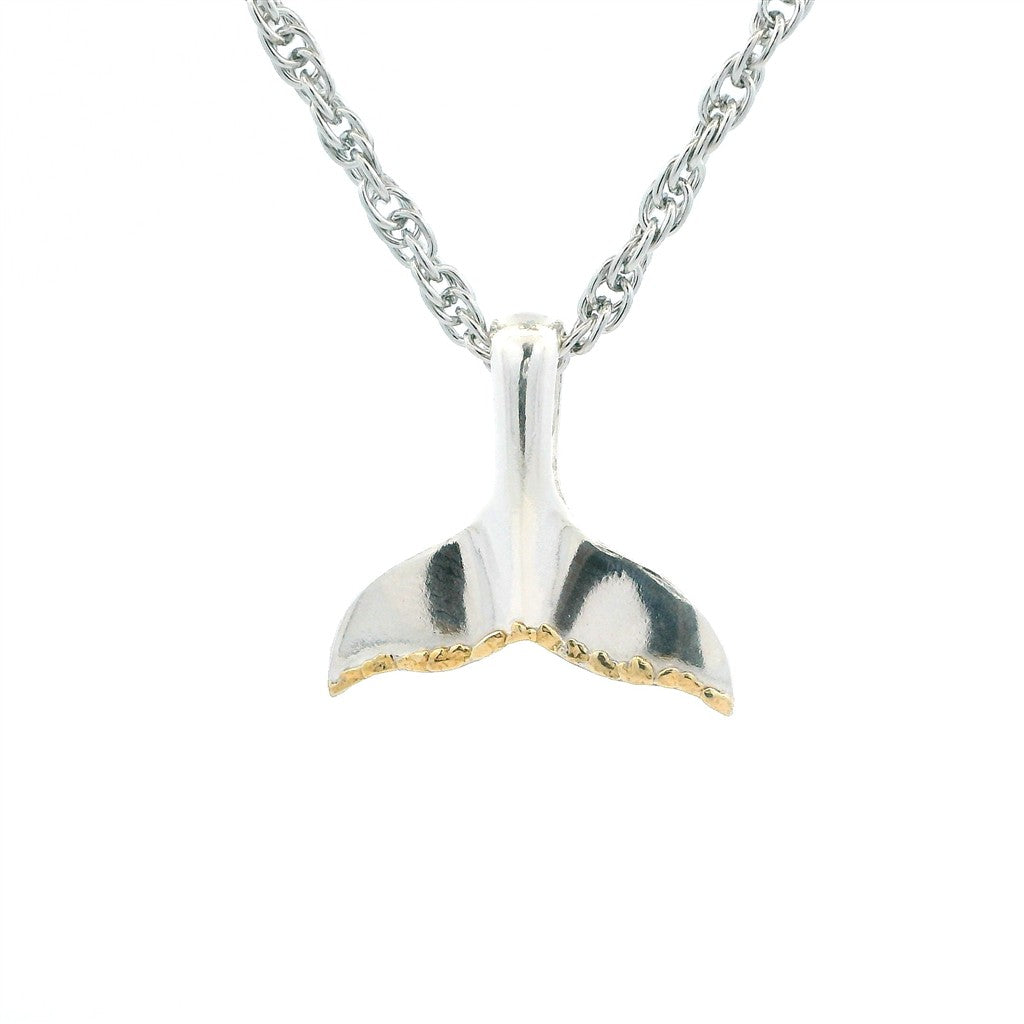 Free Form Style Whale Tail Pendant Sterling Silver & Alaskan Gold Nugget