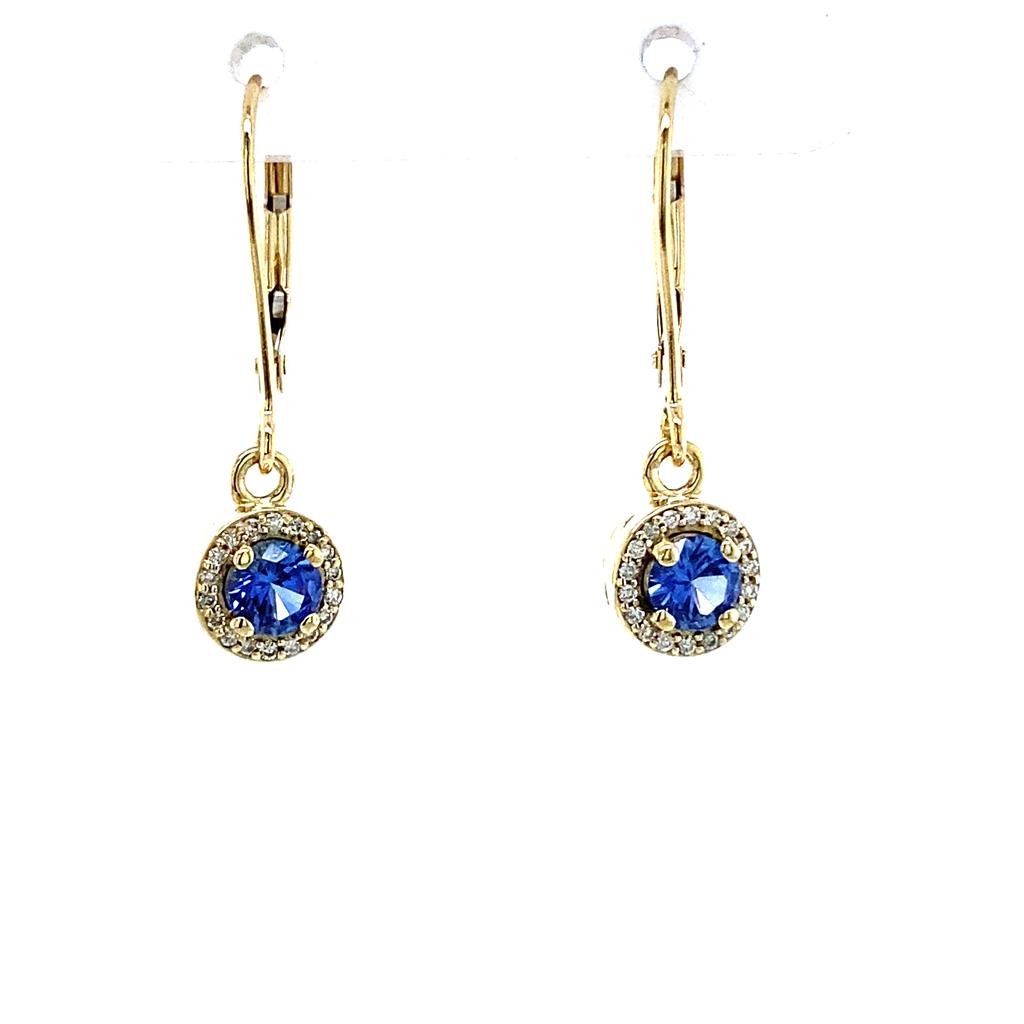 Earrings Precious Metal With Colored Stone Dangle Drop 14 KT Yellow With Sapphires
