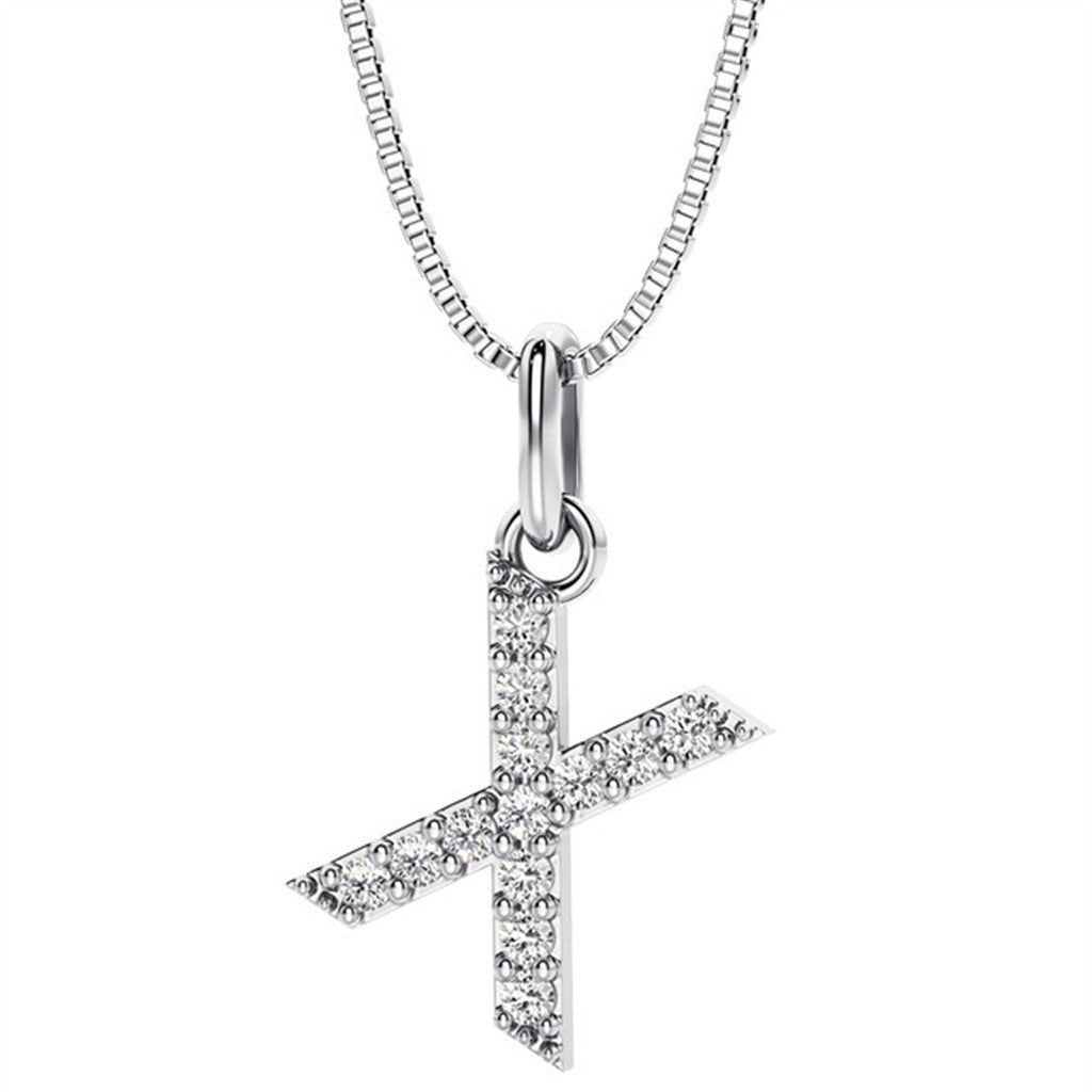 Initial Pendant Diamond Lab Grown Sterling Silver White with Round F/G Diamond