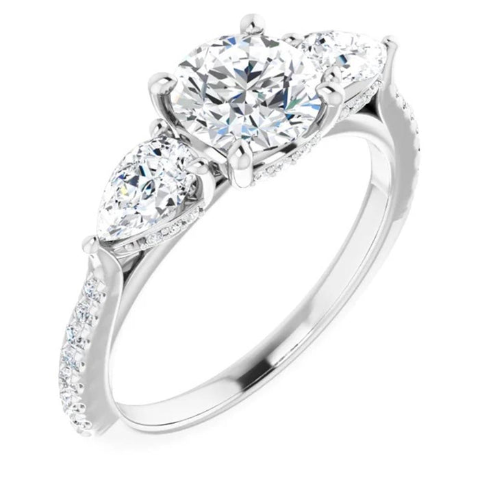 Three Stone Style Diamond Engagement Ring Alloy White 
(Center Stone Not Included)