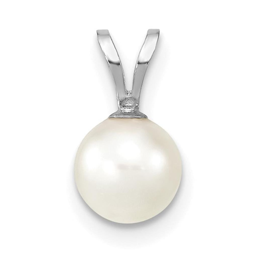 Classic Solitare Pearl Pendant 14 KT White with Round White Akoya Pearl