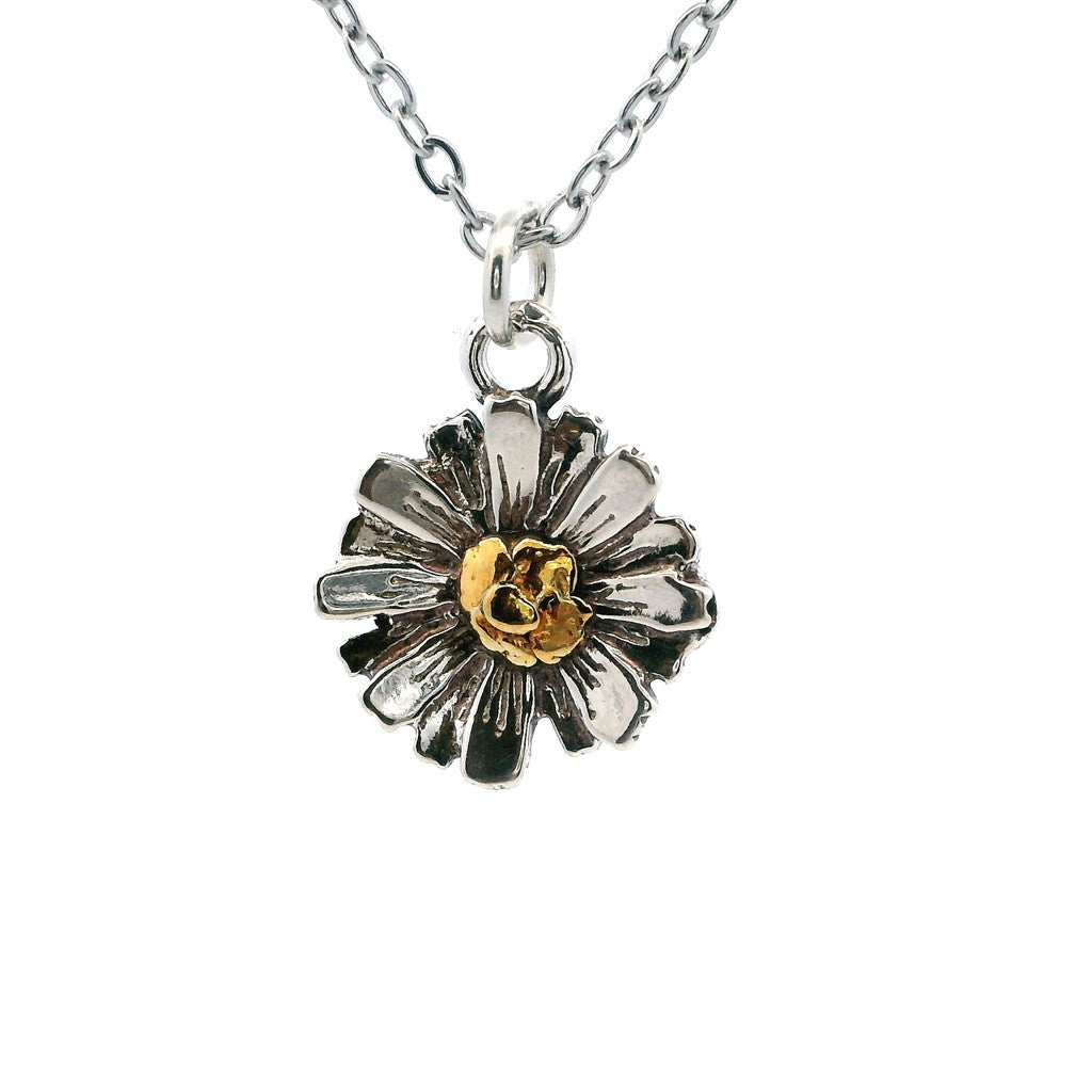 Drop Style Flower Pendant Sterling Silver & Alaskan Gold Nugget