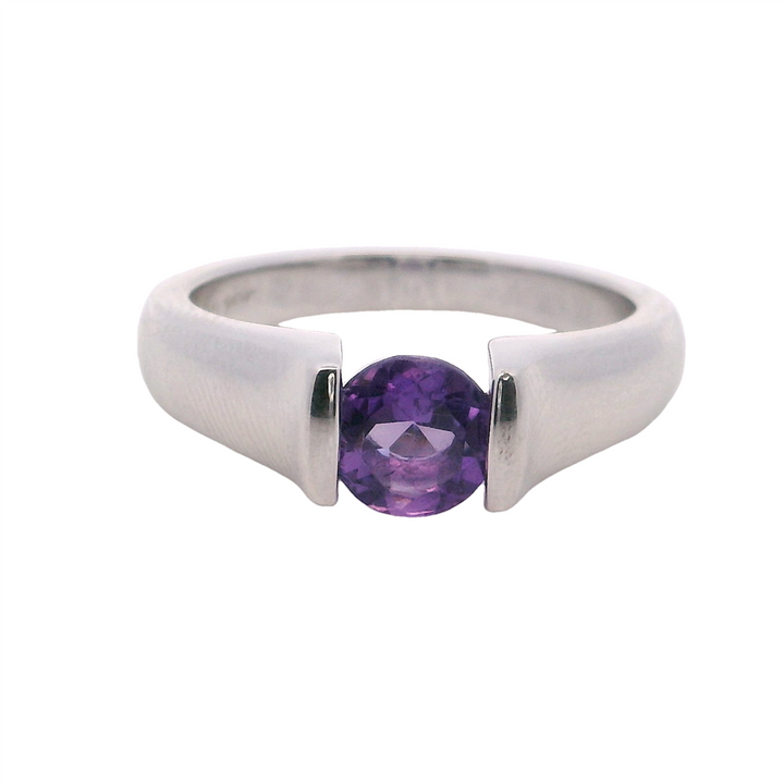 Solitare Style Rings Silver with Stones Sterling Silver White with Amethyst size 7.25