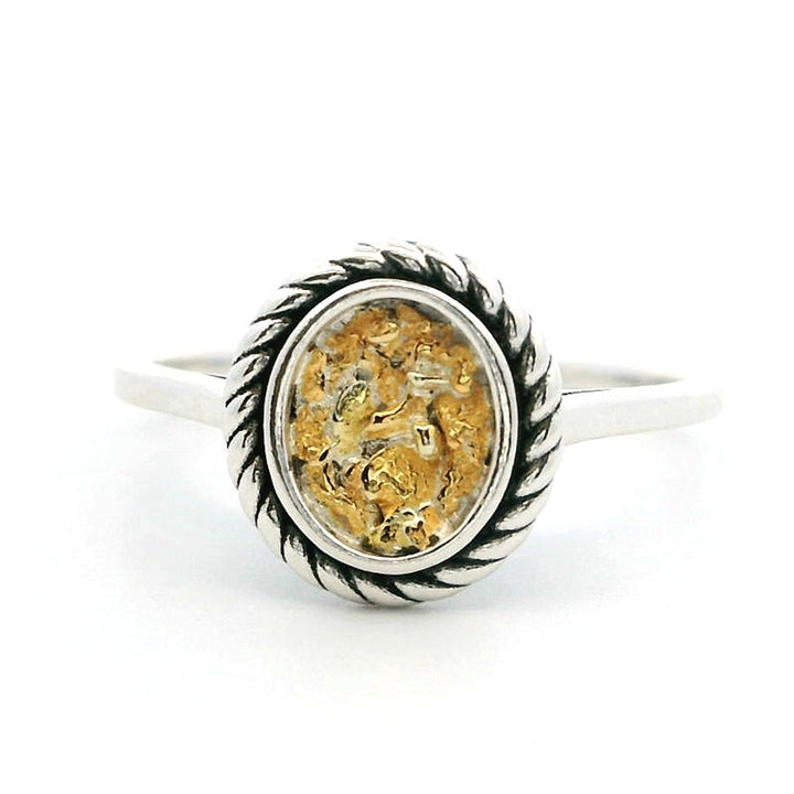 Signet Ring 2 mm wide Sterling Silver & Alaskan Gold Nugget Size 6