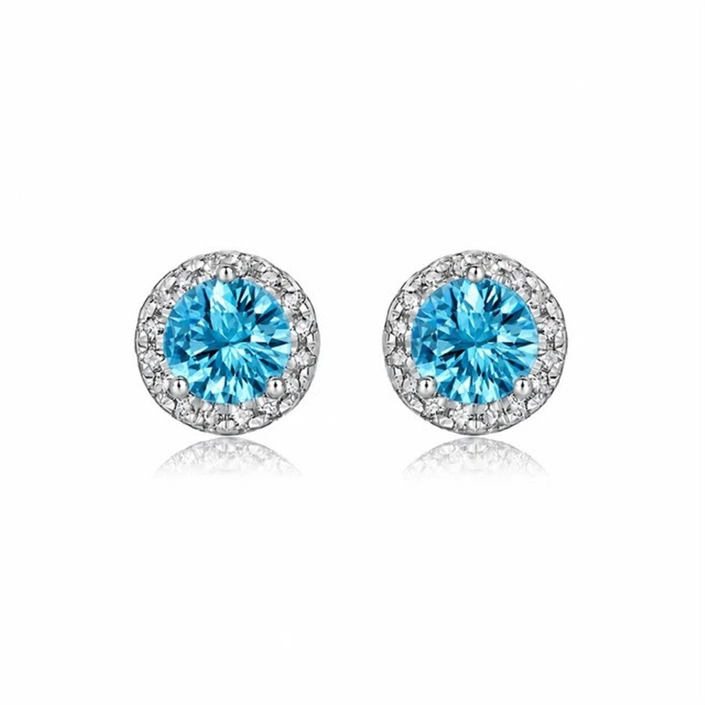 Sterling Silver Post Earrings With Colored Stone