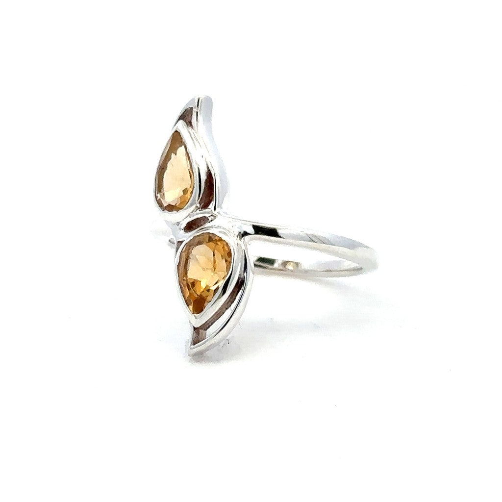 2 Stone Style Rings Silver with Stones Sterling Silver White with Citrines size 7