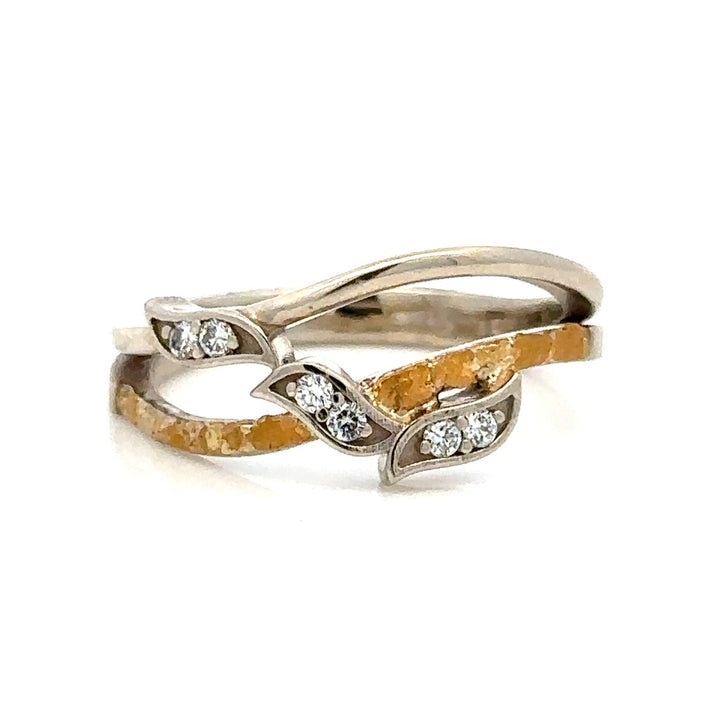 Free Form Style Fashion Ring Womens 14 Karat Gold & Alaskan Gold Nugget Two Tone with Diamonds size 7