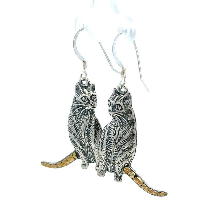 Cat Wire Drop Sterling Silver Earrings Accented with Alaskan Gold Nuggets