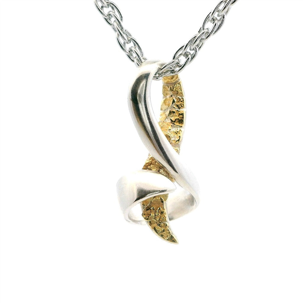 Drop Style Alaskana Pendant Sterling Silver & Alaskan Gold Nugget