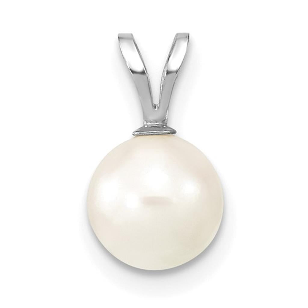 Classic Solitare Pearl Pendant 14 KT White with Round White Akoya Pearl