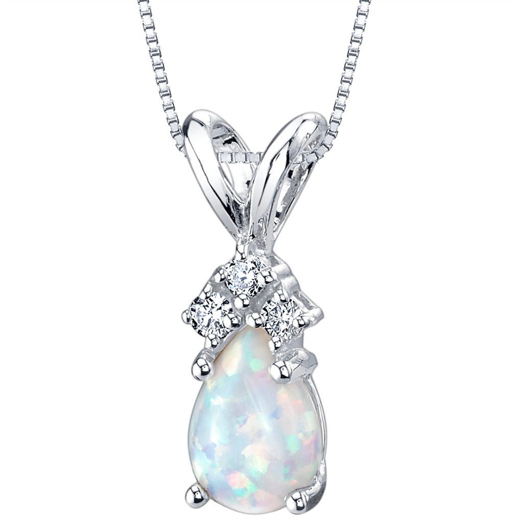 Drop Pendants 14 Karat White with Pear Opal & Round H/I Lab Diamonds