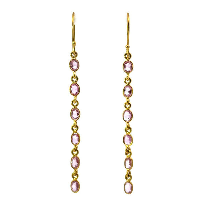 Earrings Precious Metal With Colored Stone Dangle Dangle Drop 18 Karat Gold Yellow With Sapphire