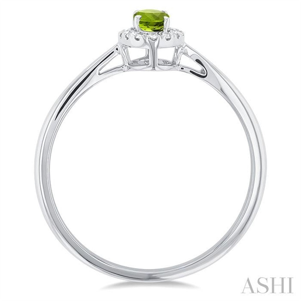 Halo Style Colored Stone Ring 10 Karat Gold White with Peridot & Diamond Accent size 7