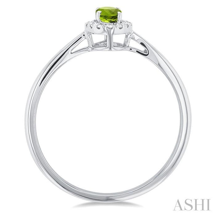 Halo Style Colored Stone Ring 10 Karat Gold White with Peridot & Diamond Accent size 7