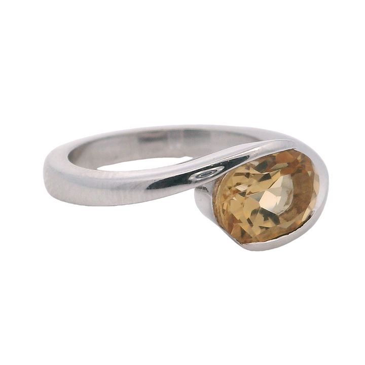 Solitare Style Rings Silver with Stones Sterling Silver White with Citrine size 7