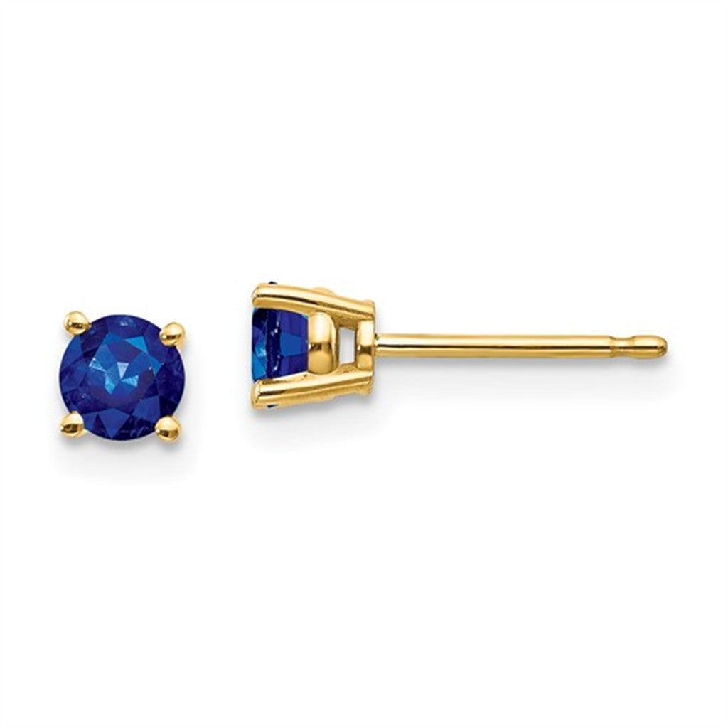 14 Karat Yellow September Studs Earrings 0.70ctw Round Sapphires