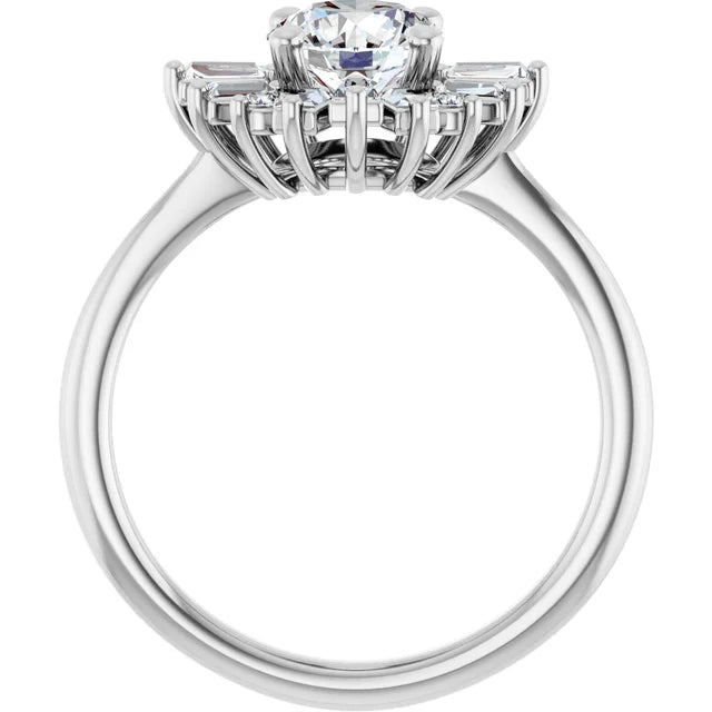 1.00CT Round Diamond with Baguette Halo 14KT White Gold Ring (Center Stone Not Included)