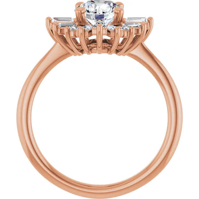 1.00CT Round Diamond with Baguette Halo 14KT Rose Gold Ring (Center Stone Not Included)