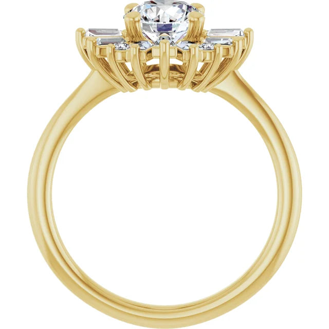 1.00CT Round Diamond with Baguette Halo 14KT Yellow Gold Ring (Center Stone Not Included)