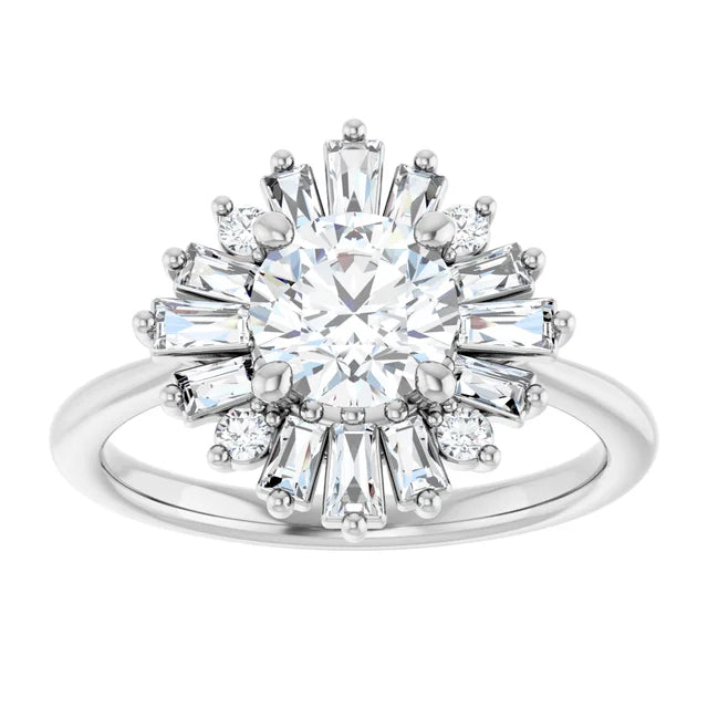 1.00CT Round Diamond with Baguette Halo 14KT White Gold Ring (Center Stone Not Included)