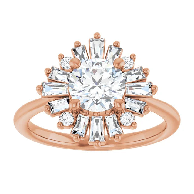 1.00CT Round Diamond with Baguette Halo 14KT Rose Gold Ring (Center Stone Not Included)