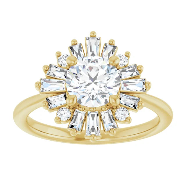 1.00CT Round Diamond with Baguette Halo 14KT Yellow Gold Ring (Center Stone Not Included)