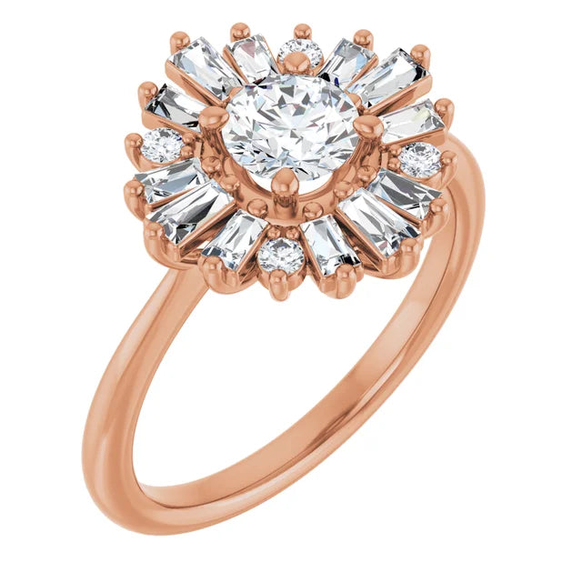 1.00CT Round Diamond with Baguette Halo 14KT Rose Gold Ring (Center Stone Not Included)