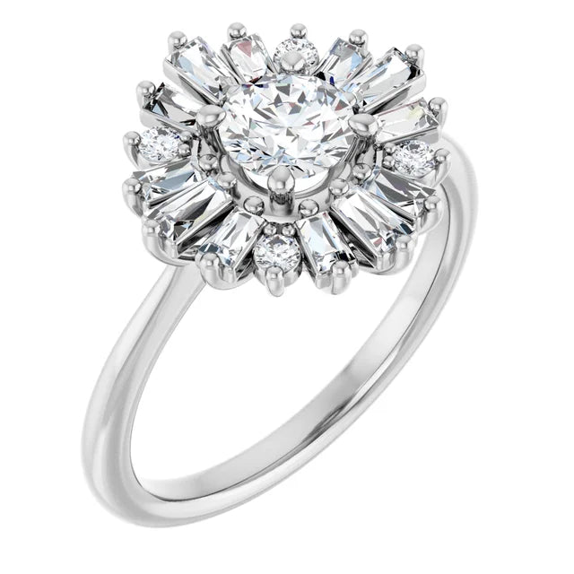 1.00CT Round Diamond with Baguette Halo 14KT Rose Gold Ring (Center Stone Not Included)