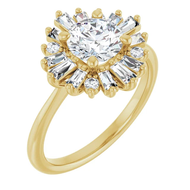 1.00CT Round Diamond with Baguette Halo 14KT Rose Gold Ring (Center Stone Not Included)