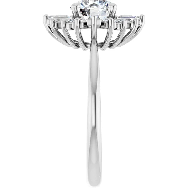 1.00CT Round Diamond with Baguette Halo 14KT White Gold Ring (Center Stone Not Included)