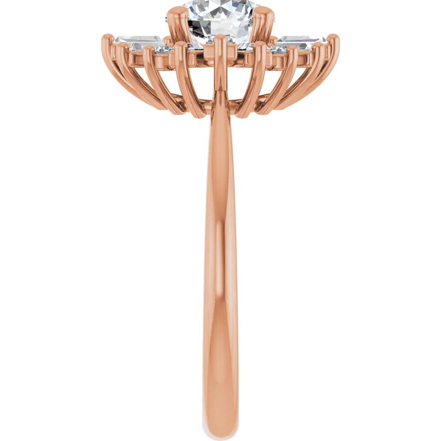 1.00CT Round Diamond with Baguette Halo 14KT Rose Gold Ring (Center Stone Not Included)