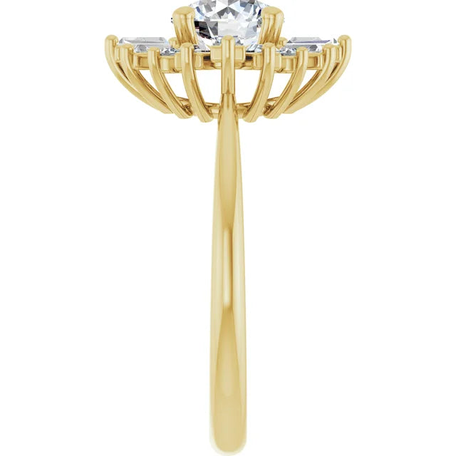 1.00CT Round Diamond with Baguette Halo 14KT Yellow Gold Ring (Center Stone Not Included)
