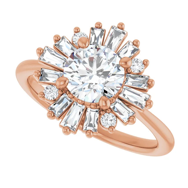 1.00CT Round Diamond with Baguette Halo 14KT Rose Gold Ring (Center Stone Not Included)