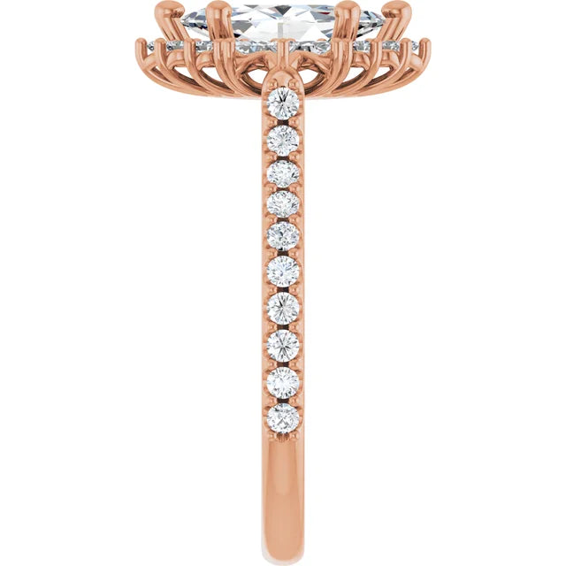 1.00CT Marquis Diamond with Halo 14KT Rose Gold Ring (Center Stone Not Included)