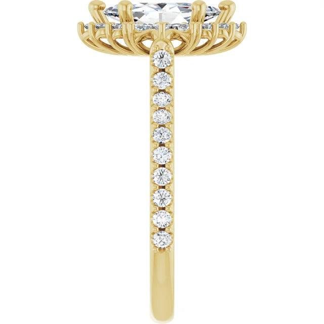 1.00CT Marquis Diamond with Halo 14KT Gold Ring (Center Stone Not Included)