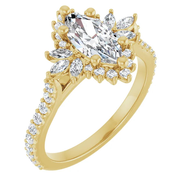 1.00CT Marquis Diamond with Halo 14KT Gold Ring (Center Stone Not Included)