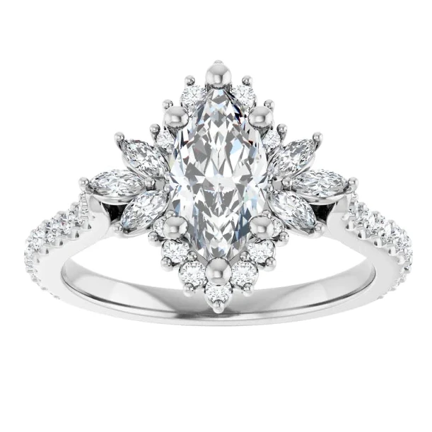 1.00CT Marquis Diamond with Halo 14KT White Gold Ring (Center Stone Not Included)