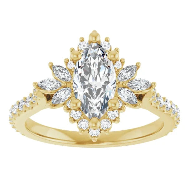1.00CT Marquis Diamond with Halo 14KT Gold Ring (Center Stone Not Included)