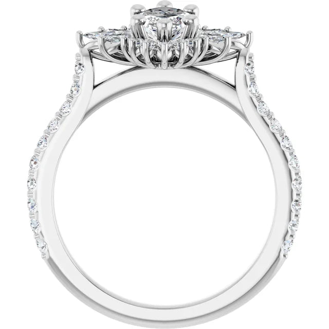 1.00CT Marquis Diamond with Halo 14KT White Gold Ring (Center Stone Not Included)